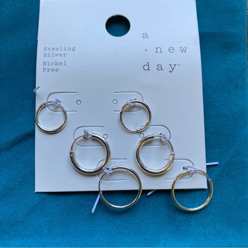 Set of 3 Pairs Sterling Silver Hoop Earrings